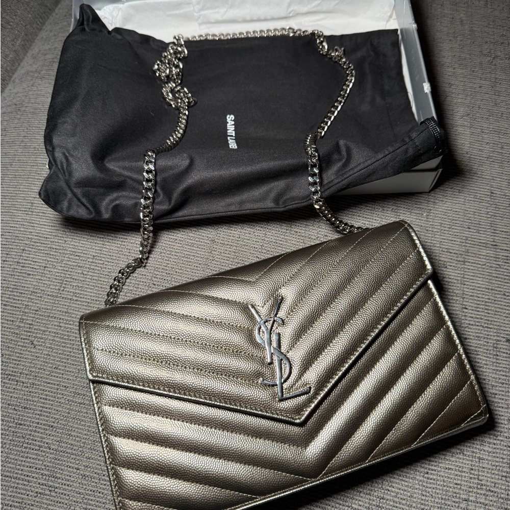 Yves Saint Laurent Metallic Quilted Chevron Clutch
